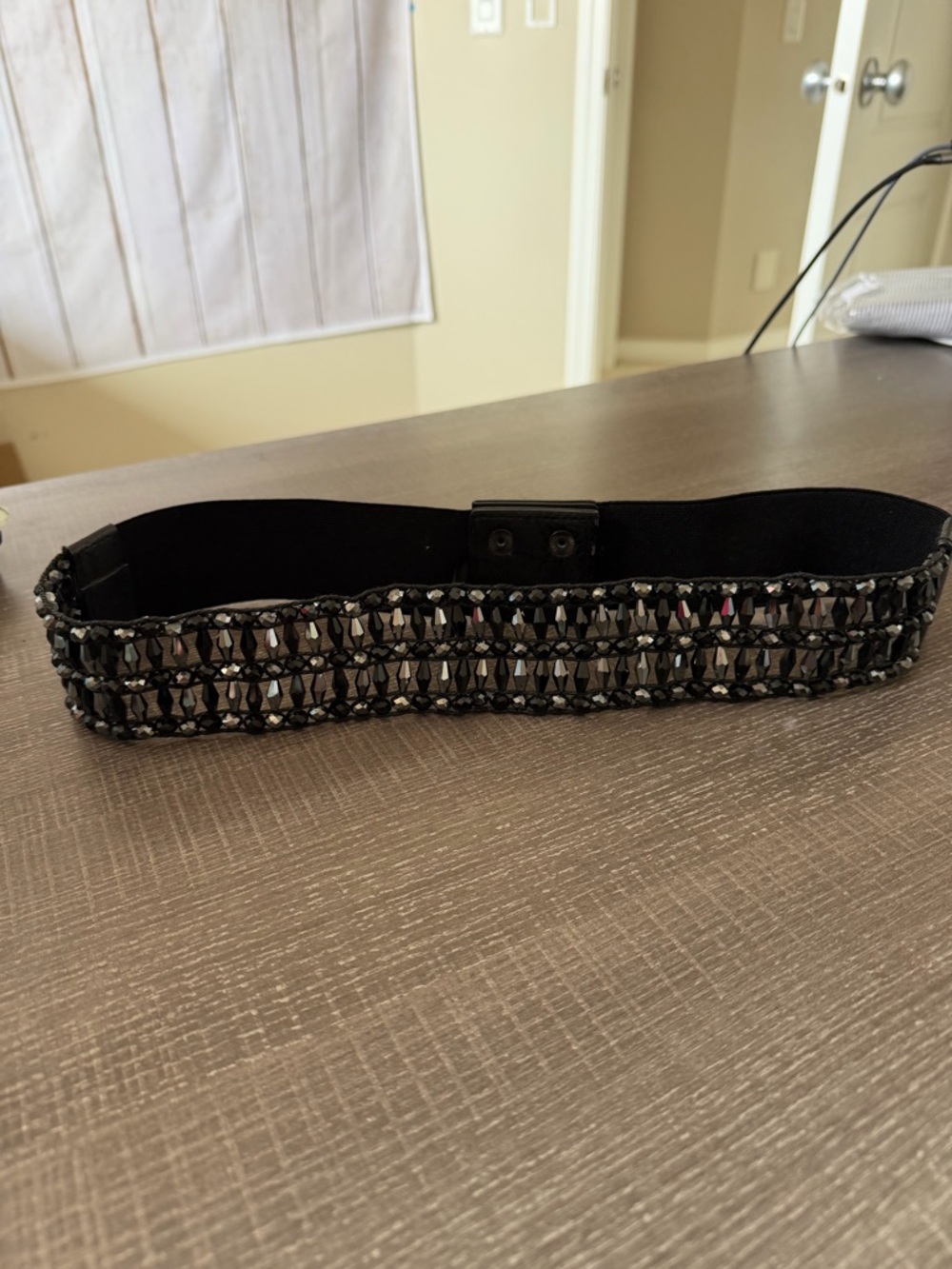 Embellished Black Elastic Waist Belt - Women's Accessory